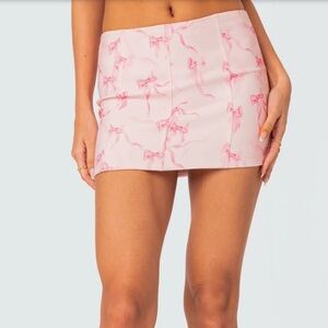 Edikted Pink Mini Skirt with Bow Print